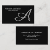 Monogram Script Gray | Zwarte achtergrond Visitekaartje (Voorkant / Achterkant)