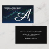 Monogram Script grijs | Standen financiële grafiek Visitekaartje (Voorkant / Achterkant)