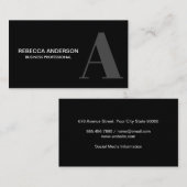 Monogram Script grijs | Zwarte achtergrond Busines Visitekaartje (Voorkant / Achterkant)