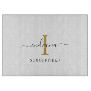Monogram Script Handlettering Naam Goud Grijs Snijplank