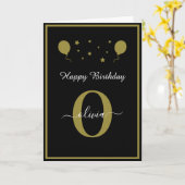 Monogram Script Happy Birthday Black White Gold Kaart (Gele Bloem)