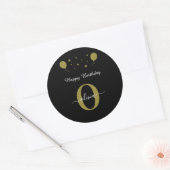 Monogram Script Happy Birthday Black White Gold Ronde Sticker (Envelop)