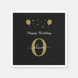 Monogram Script Happy Birthday Black White Gold Servet