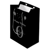 Monogram Script Happy Birthday Black White Grey Medium Cadeauzakje (Voorkant Gekanteld)