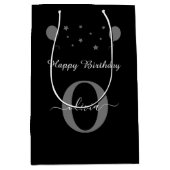 Monogram Script Happy Birthday Black White Grey Medium Cadeauzakje (Voorkant)