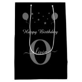 Monogram Script Happy Birthday Black White Grey Medium Cadeauzakje (Achterkant)