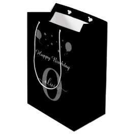 Monogram Script Happy Birthday Black White Grey Medium Cadeauzakje