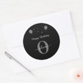 Monogram Script Happy Birthday Black White Grey Ronde Sticker (Envelop)