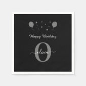 Monogram Script Happy Birthday Black White Grey Servet (Voorkant)