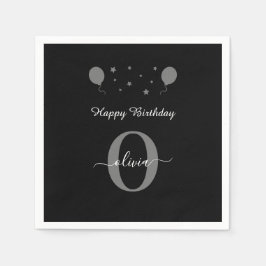 Monogram Script Happy Birthday Black White Grey Servet