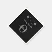 Monogram Script Happy Birthday Black White Grey Servet (Hoek)