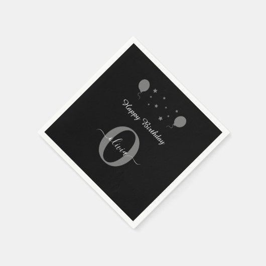 Monogram Script Happy Birthday Black White Grey Servet (Hoek)