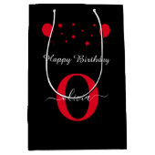 Monogram Script Happy Birthday Black White Medium Cadeauzakje (Voorkant)