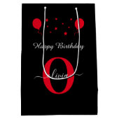 Monogram Script Happy Birthday Black White Medium Cadeauzakje (Achterkant)