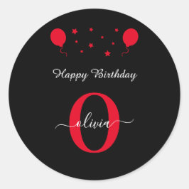 Monogram Script Happy Birthday Black White Ronde Sticker