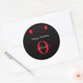 Monogram Script Happy Birthday Black White Ronde Sticker (Envelop)