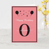 Monogram script Happy Birthday Black White Roze Kaart (Gele Bloem)