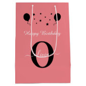 Monogram script Happy Birthday Black White Roze Medium Cadeauzakje (Achterkant)