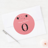 Monogram script Happy Birthday Black White Roze Ronde Sticker (Envelop)
