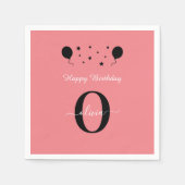 Monogram script Happy Birthday Black White Roze Servet (Voorkant)
