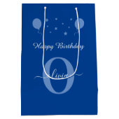 Monogram script Happy Birthday Blue en White Medium Cadeauzakje (Achterkant)