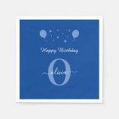 Monogram script Happy Birthday Blue en White Servet (Voorkant)