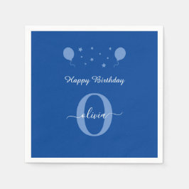Monogram script Happy Birthday Blue en White Servet