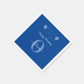 Monogram script Happy Birthday Blue en White Servet (Hoek)