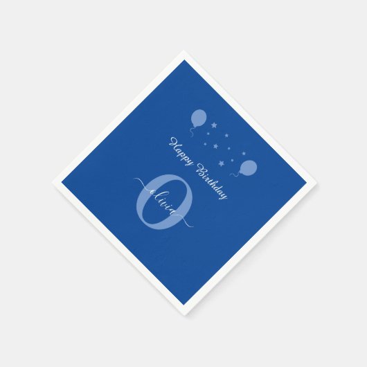 Monogram script Happy Birthday Blue en White Servet (Hoek)