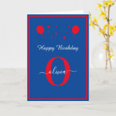 Monogram script Happy Birthday Blue Red Kaart (Gele Bloem)