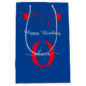 Monogram script Happy Birthday Blue Red Medium Cadeauzakje (Voorkant)