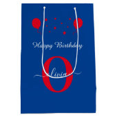 Monogram script Happy Birthday Blue Red Medium Cadeauzakje (Achterkant)