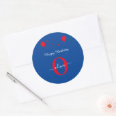 Monogram script Happy Birthday Blue Red Ronde Sticker (Envelop)