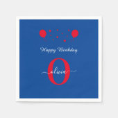 Monogram script Happy Birthday Blue Red Servet (Voorkant)