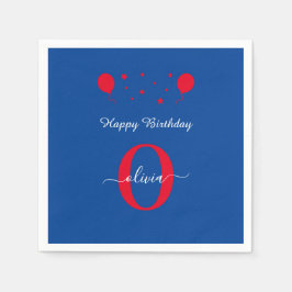Monogram script Happy Birthday Blue Red Servet
