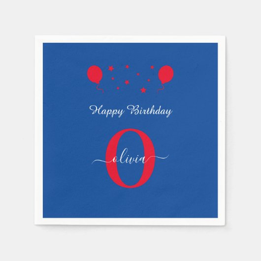 Monogram script Happy Birthday Blue Red Servet (Voorkant)