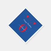 Monogram script Happy Birthday Blue Red Servet (Hoek)