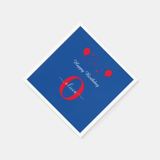 Monogram script Happy Birthday Blue Red Servet (Hoek)