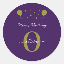 Monogram Script Happy Birthday Paars White Gold Ronde Sticker