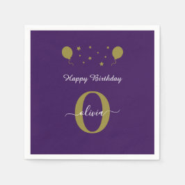 Monogram Script Happy Birthday Paars White Gold Servet