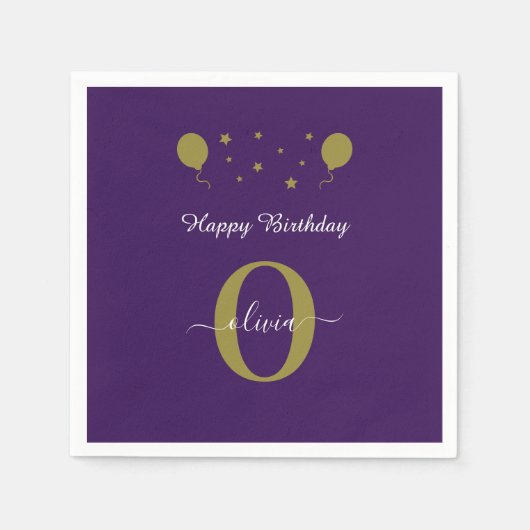 Monogram Script Happy Birthday Paars White Gold Servet (Voorkant)