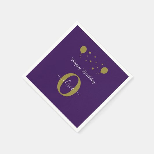 Monogram Script Happy Birthday Paars White Gold Servet (Hoek)
