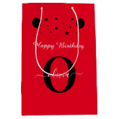Monogram script Happy Birthday Red White Medium Cadeauzakje (Voorkant)