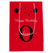 Monogram script Happy Birthday Red White Medium Cadeauzakje (Achterkant)