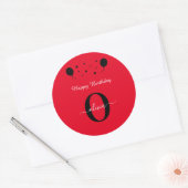Monogram script Happy Birthday Red White Ronde Sticker (Envelop)