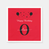 Monogram script Happy Birthday Red White Servet (Voorkant)