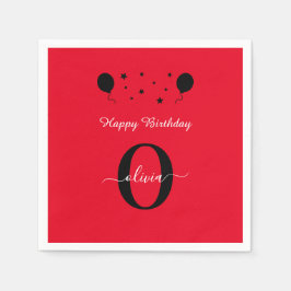 Monogram script Happy Birthday Red White Servet