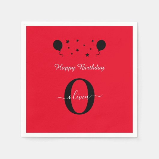 Monogram script Happy Birthday Red White Servet (Voorkant)