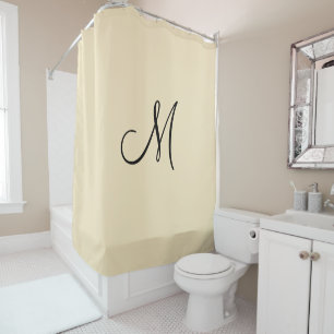 Monogram Script Initiaal Beige Zwart Minimalistisc Douchegordijn