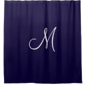 Monogram Script Initiaal Navy Blue White Minimal Douchegordijn (Voorkant)